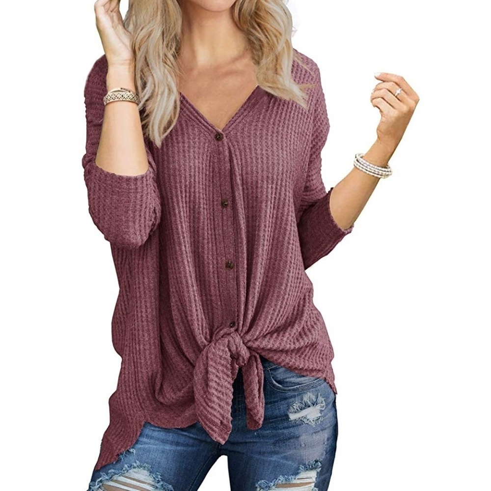 Waffle Knit Tie front top